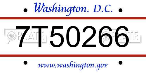 7T50266 District Of Columbia License Plate