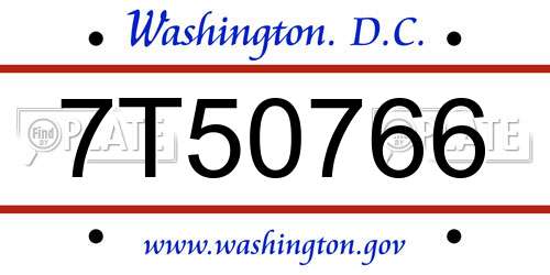 7T50766 District Of Columbia License Plate