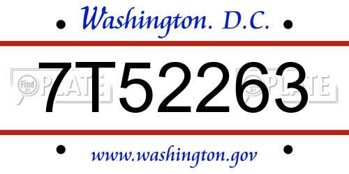 7T52263 District Of Columbia License Plate