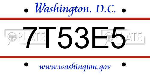 7T53E5 District Of Columbia License Plate