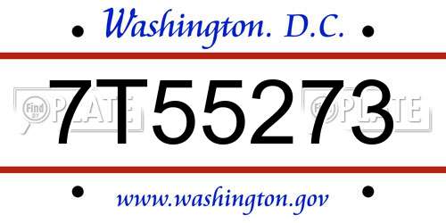 7T55273 District Of Columbia License Plate