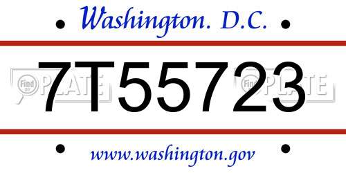 7T55723 District Of Columbia License Plate