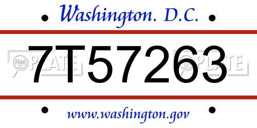 7T57263 District Of Columbia License Plate
