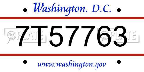 7T57763 District Of Columbia License Plate