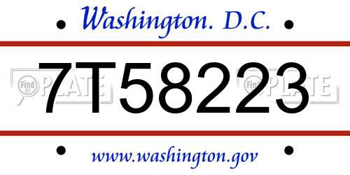7T58223 District Of Columbia License Plate