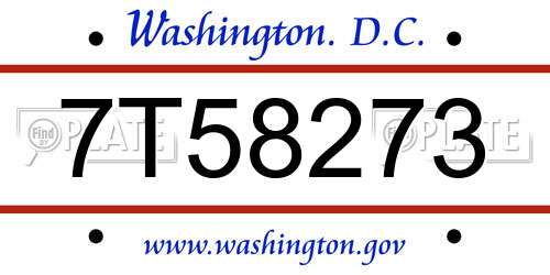 7T58273 District Of Columbia License Plate