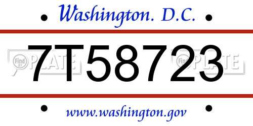 7T58723 District Of Columbia License Plate