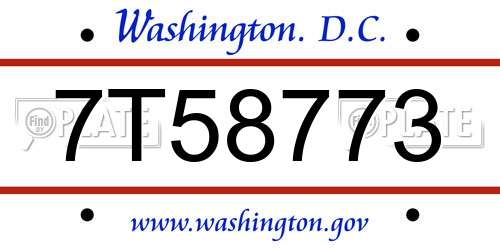 7T58773 District Of Columbia License Plate