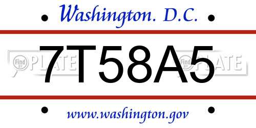 7T58A5 District Of Columbia License Plate