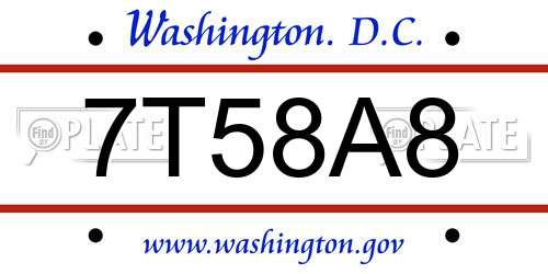 7T58A8 District Of Columbia License Plate