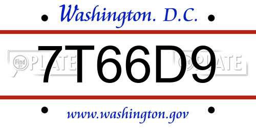 7T66D9 District Of Columbia License Plate