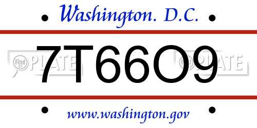 7T66O9 District Of Columbia License Plate