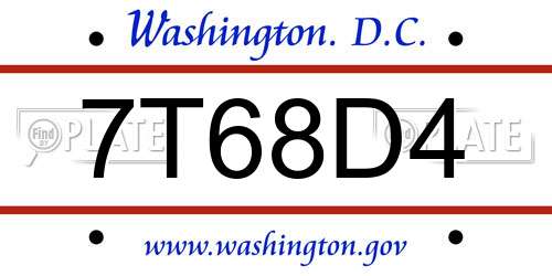 7T68D4 District Of Columbia License Plate