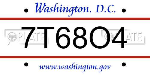 7T68O4 District Of Columbia License Plate