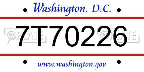 7T70226 District Of Columbia License Plate