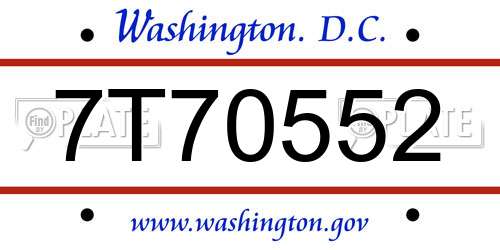 7T70552 District Of Columbia License Plate