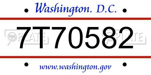 7T70582 District Of Columbia License Plate