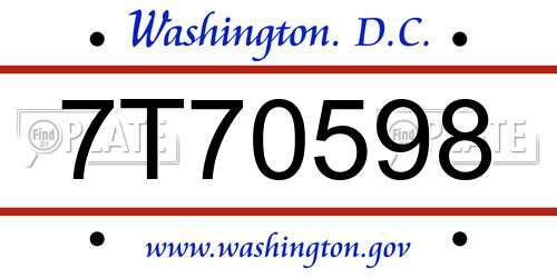 7T70598 District Of Columbia License Plate