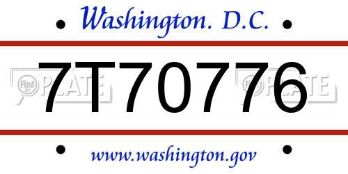 7T70776 District Of Columbia License Plate