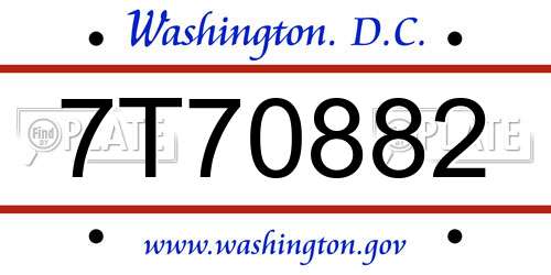 7T70882 District Of Columbia License Plate