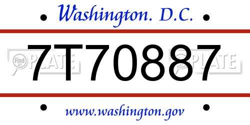 7T70887 District Of Columbia License Plate