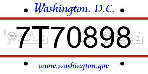 7T70898 District Of Columbia License Plate
