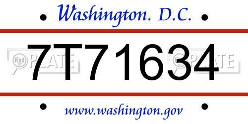 7T71634 District Of Columbia License Plate