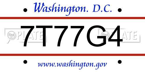 7T77G4 District Of Columbia License Plate