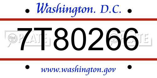 7T80266 District Of Columbia License Plate