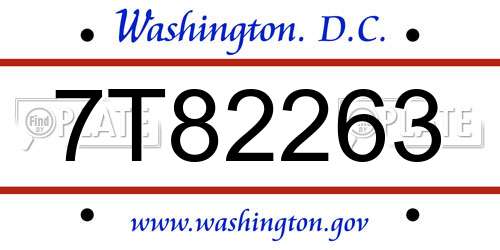7T82263 District Of Columbia License Plate