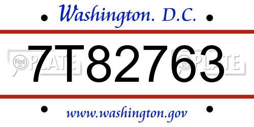 7T82763 District Of Columbia License Plate