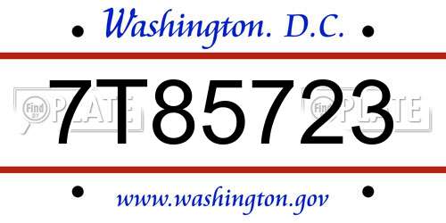 7T85723 District Of Columbia License Plate