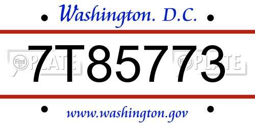 7T85773 District Of Columbia License Plate