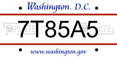 7T85A5 District Of Columbia License Plate