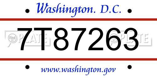 7T87263 District Of Columbia License Plate