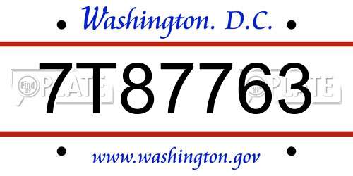 7T87763 District Of Columbia License Plate