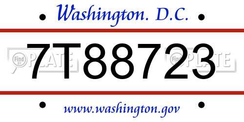 7T88723 District Of Columbia License Plate