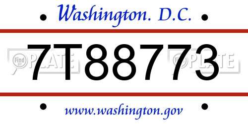7T88773 District Of Columbia License Plate