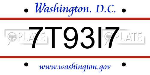 7T93I7 District Of Columbia License Plate