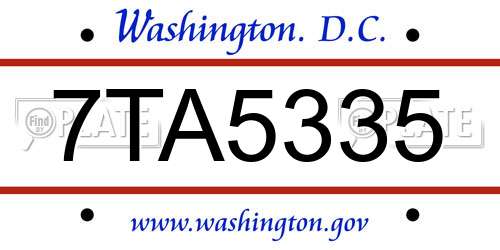 7TA5335 District Of Columbia License Plate