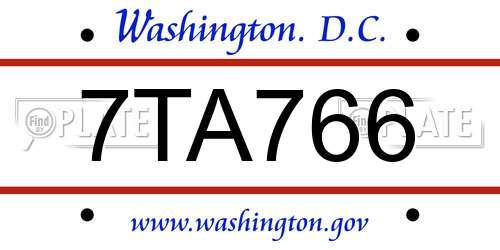 7TA766 District Of Columbia License Plate