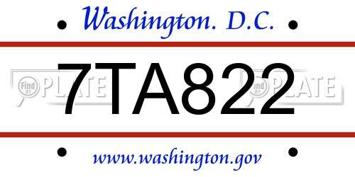 7TA822 District Of Columbia License Plate