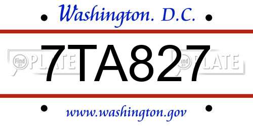 7TA827 District Of Columbia License Plate