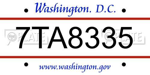 7TA8335 District Of Columbia License Plate
