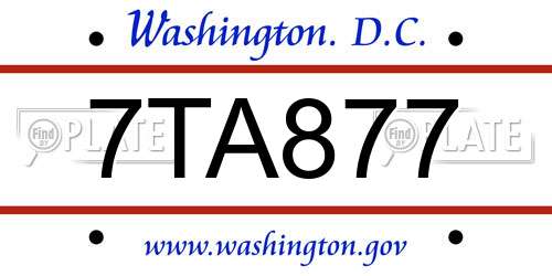 7TA877 District Of Columbia License Plate