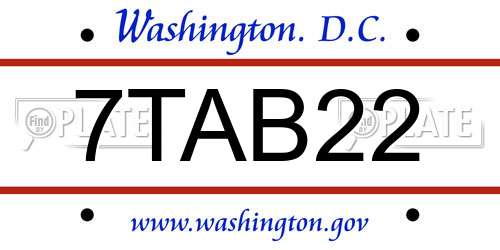 7TAB22 District Of Columbia License Plate