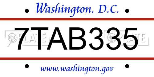 7TAB335 District Of Columbia License Plate
