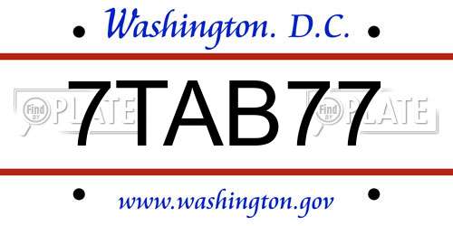 7TAB77 District Of Columbia License Plate
