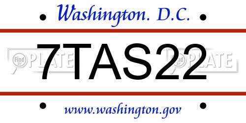 7TAS22 District Of Columbia License Plate