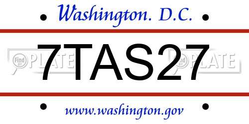7TAS27 District Of Columbia License Plate